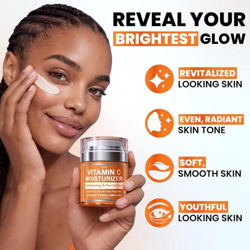 Vitamin C Moisturizer for Face - Vitamin C Cream for Face - Brightening & Anti Aging Cream for Women with Ferulic Acid & Peptides - Evens Skin Tone, Reduces Dark Spots & Fine Lines - All Skin Types
