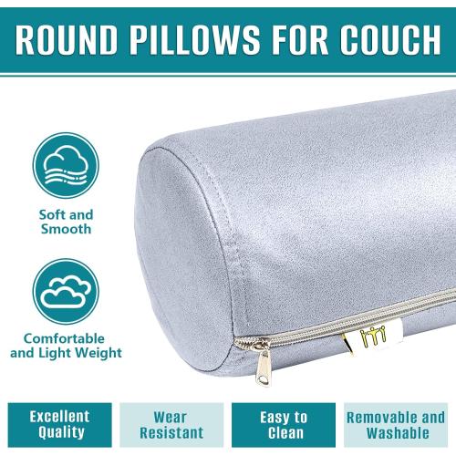 2 Pack Neck Roll Pillow, High-Density Foam Cylinder Bolster Pillow for Neck, Back & Lumbar Support, Ergonomic Round Pillow for Side Sleepers, Sleeping (7.9''x23.6'' Medium Grey)