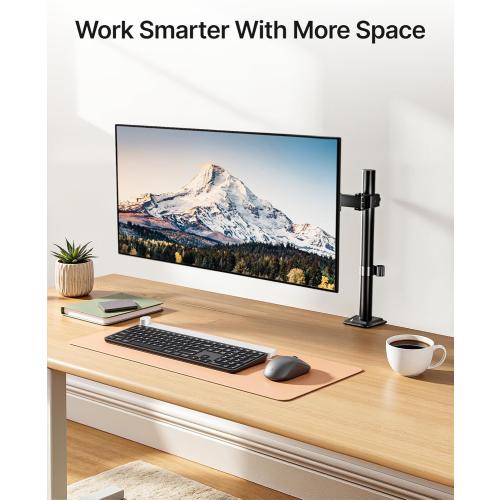 monTEK Single Monitor Stand for 17-32 inches Screen, Fully Adjustable Monitor Arm Desk Mount up to 22lbs Capacity, Computer Mount with C Clamp and Grommet Base, Max VESA 100x100mm