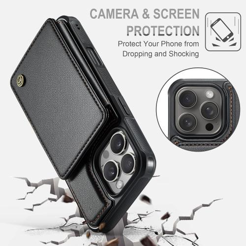 Vinich for iPhone 16 Pro Max Wallet Case with Card Holder, Black