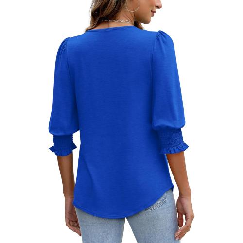 XIEERDUO Blouses for Women Dressy Casual 3/4 Length Sleeve Womens Tops with Smocked Cuffs size L