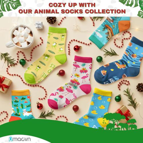 Sloth Capybara Llama Duck Flamingo Goat Frog Cow Penguin Bee Dinosaur Alligator Shark Horse, Animals Christmas Socks