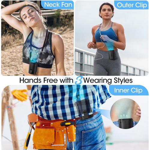 2024 AI Portable Fan Rechargeable, 4-Speed 6600RPM Strong Airflow, Personal Waist Fan with up to 25H of Working Time, Hands-Free Hanging Neck Fan, Wearable Belt Fan for Camping, Outdoor, Jobsite