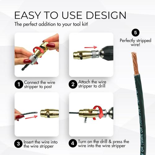 Wire Stripper for Drill, Wire Twister Tool for Drill, 14-12-10-8-6 Gauge drill wire stripper, wire twister, 6 In 1 Professional Electrician Wire Nut Twister for drill Stripping and Twisting Tool, 6pcs
