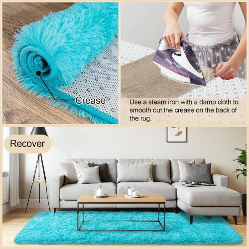 Medium Rugs for Living Room, Large Fluffy Area Rugs for Bedroom, Soft Carpet Shag Kids Rug with 4 Non-Slip Rug Pads (Turquoise Blue,)