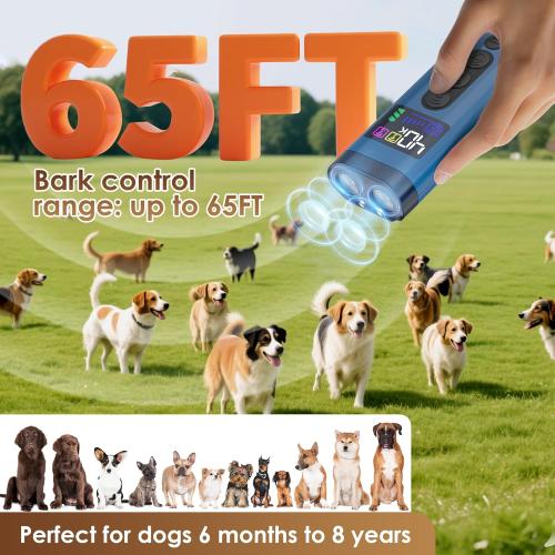 Dog Bark Deterrent Device – 65FT Range Anti Barking Device for Dogs, Stops Neighbor’s Dog Barking with 3 Ultrasonic Frequencies (25/30/40kHz) & 5 Sound Modes, for Indoor & Outdoor Training