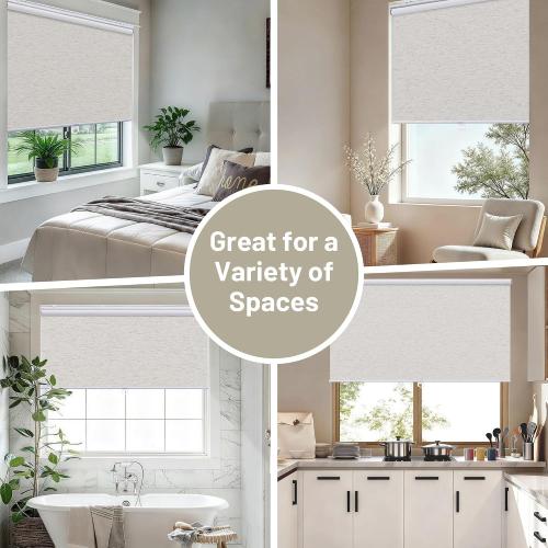 Sunoff Blackout Roller Shades Blinds Cordless for Windows Pull Down Room Darkening Door Blinds with Thermal Insulated Easy to Install for Living Room,Bedroom,Home,Office,Linen Beige 34.5 W x 72 H