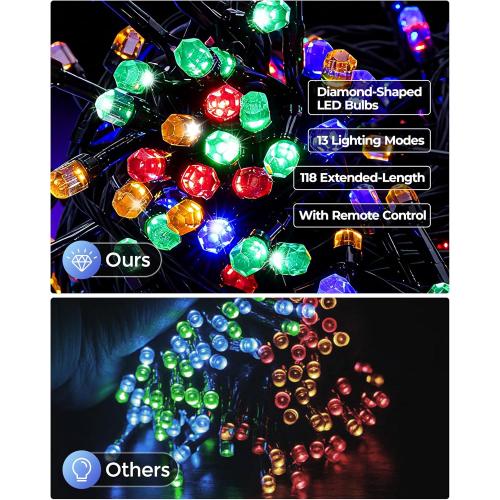 Solar Christmas Lights Outdoor Waterproof,13 Modes 118Ft 300LED Solar Powered String Lights for Tree Outside Garden Patio Fence Christmas Decorations (Multicolored)