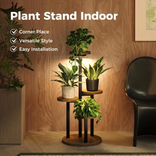 Bamworld Plant Stand with Grow Lights Corner Plant Stand 4 Tier | plant holders for Multiple Plants Tall Corner Plant Stands for Outdoor Living Room Patio Garden Balcony