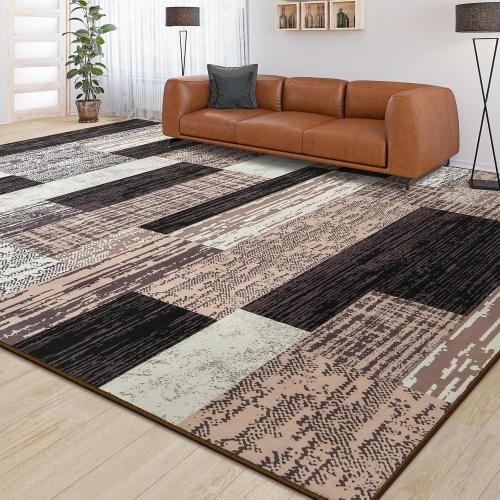 Large Area Rugs,Modern Geometric Patchwork Floor Decor for Bedroom Aesthetic Carpet, Rockwood Collection, Indoor Rugs for Living Room Dining Room Nursery Office Machine Washable Rug, Chocolate