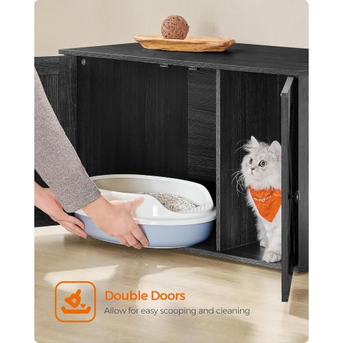 Feandrea Cat Litter Box Enclosure, Litter Box Furniture Hidden with Removable Divider, Indoor Cat House, End Table, 31.5 x 20.9 x 19.7 Inches, Ink Black UPCL002B01