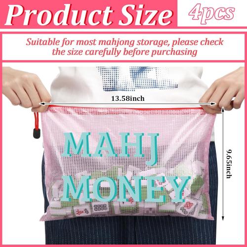 4 Pack 13.6 x 9.7 Inch Empty Mahjong Tile Bag American PVC Clear Mahjong Case Size 166 Waterproof Zippered Storage Tile Holder Rack Bag for Game Lover Gift Travel, Case Only (Mixed)