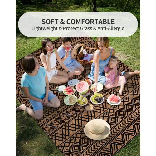 MontVoo-Outdoor Rug Carpet Waterproof Reversible Patio Rug RV Camping Rug-Plastic Straw Rug Outside Indoor Outdoor Area Rug for Patio Deck Balcony Picnic Beach Outdoor Decor Boho Black Brown