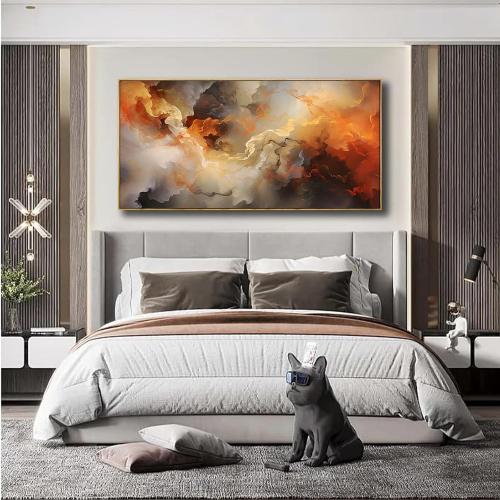 VHMING Abstract Wall Art Framed Ready to Hang Home Decor Orange White Artwork Wall Art Prints Canvas Painting Large Size for Living Room Bedroom Office Decoration 30x60