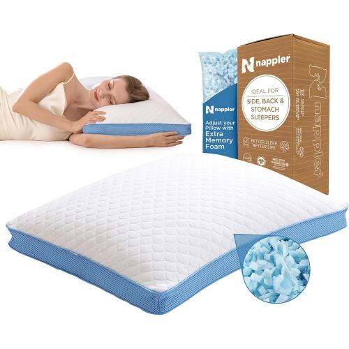Queen Size Side and Back Sleeper Pillow for Neck and Shoulder Pain Relief - Shredded Memory Foam Bed Pillow for Sleeping - 100% Adjustable Fill - Queen Size - Modal Washable Case. Extra Fill Included