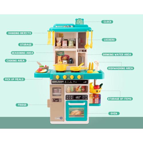 50Pc Green Kids Kitchen Play Set，Interactive Kids Kitchen Play Set with 50Pcs of Pretend Kitchen Toys，Realistic Sound Effects，and Simulated Functionality - Suitable for Toddlers Aged 3-5 Years (Green)