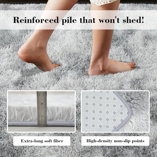 Grey Fluffy Rug Shaggy Area Rug, Mottling Grey Area Rugs for Living Room, Large Shag Area Rugs for Bedroom Kids Room Home Decor, Upgrade Anti-Skid Rectangular Fuzzy Rugs