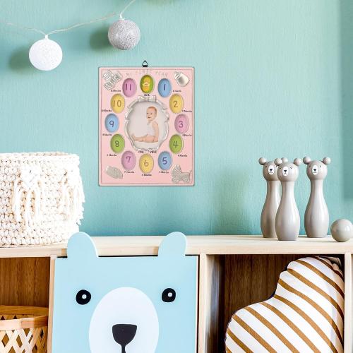 My First Year Photo Frame – Baby's Monthly Milestone Memory Display | Classic Baby Picture Frame Keepsake for Boys & Girls | 12 Monthly Photo Slots in Pink | Nursery Wall Décor