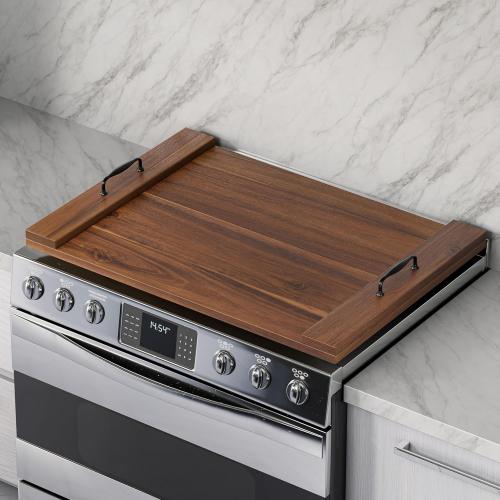 Bluewest Gas Stove Burner Covers, Wooden Noodle Board with Handle, Walnut | Extra-Thick Wooden RV Stovetop and Sink Cover Doubles as a Tray, Creating Extra Kitchen Counter Space for Prep and Serving.