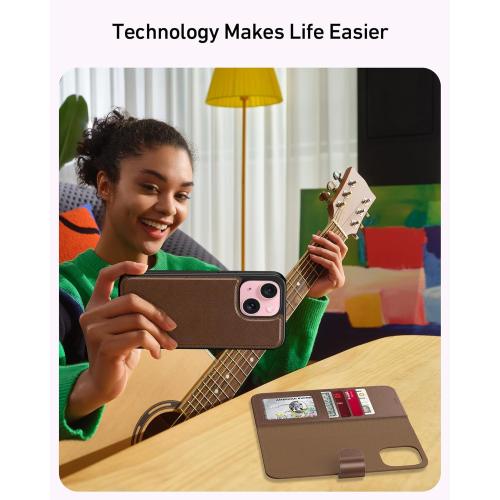 LUMARKE Designed for iPhone 13 Mini Wallet Case - Detachable Flip Folio Cover - RFID Blocking 4 Card Slots Holder - Leather Magnetic Kickstand - Protective Phone Case 5.4, Glossy Brown