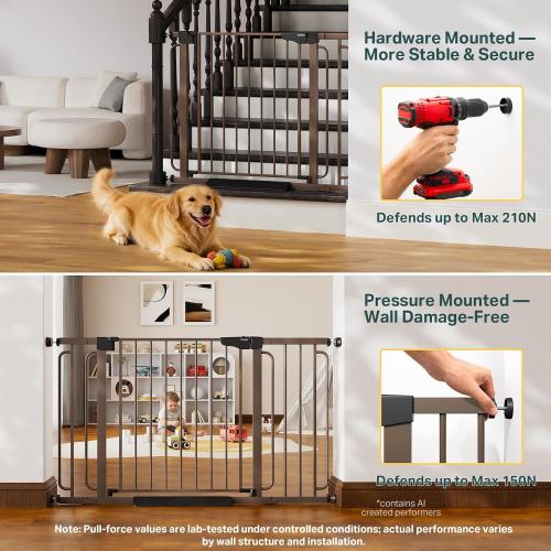 Cumbor 36.6-64 in Extra Wide Baby Gate for Stairs, Dog Gate Indoor, Black | Mom's Choice Awards Winner, Double Lock for Doorways, Auto Close Child Gate for Toddler & Pets, Pressure or Hardware Mounted