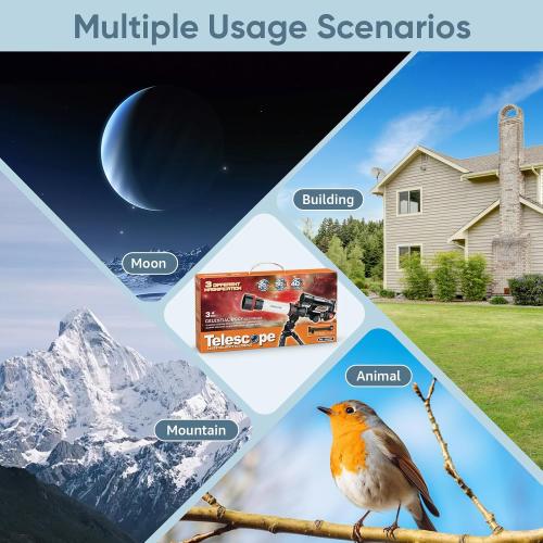 ToyerBee Kids Telescope, Space Toys with 3 Eyepieces & Compass, Portable Science Kits for Kids as Astronomy Gifts, Great Educational Telescope and Stem Toys to See Moon, Buildings and Animals