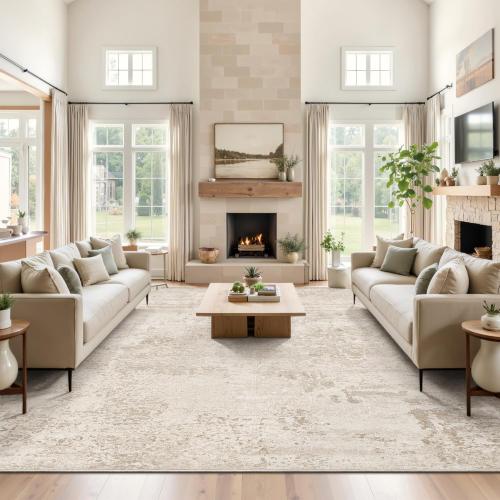 Art&Tuft Washable Rugs 8x10, Anti-Slip Backing Abstract 8x10 Rug, Stain Resistant Rugs for Living Room, Foldable Machine Washable Area Rug (TPR53-Beige, 8'x10')