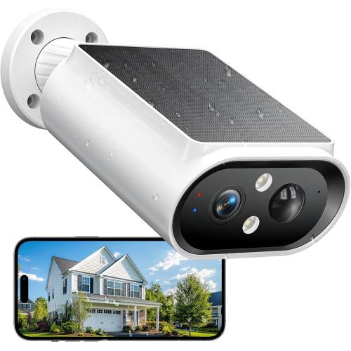 AlkiVision Solar Security Cameras Wireless Outdoor - 2K Night Color Vision Cameras for Home Security, AI Motion Detection, 360° View, Spotlight, 2-Way Audio, Siren, IP67 Waterproof, SD/Cloud Storage