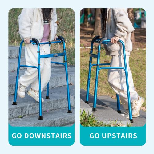 Foldable Stair Climbing Walker for Seniors, Adjustable Height Wheel-Free Walking Aid, Lightweight Aluminum Alloy Support Up to 300lbs, Portable Stair Assist Bar for Elderly & Mobility Impaired