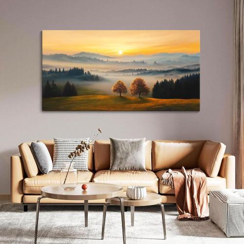 Nature Wall Art - Mountain & Landscape Artwork for Walls - Scenery Canvas Wall Art - Forest Painting for Living Room - Rustic Farmhouse Decor - Wall Pictures for Bedroom 24×48IN