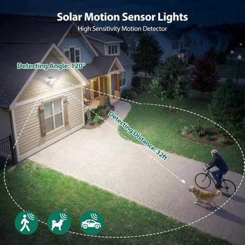 3000LM Solar Lights Outdoor, 4 Adjustable Heads Motion Sensor Security Light, 3 Modes, 6500K, IP65 Waterproof Solar Wall Flood Lights for Garden, Outside, Backyard, 1 Pack