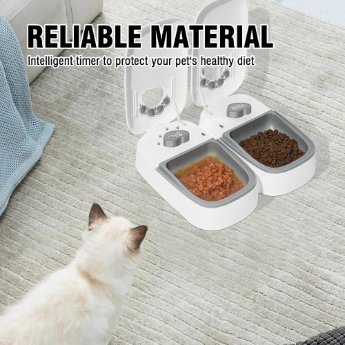 Automatic Cat Feeder 2 Meal, 48H Timer Wet Dry Cat Food Dispenser, with Display and Power Saving Mode, for Cat and Dog Automatic Feeder