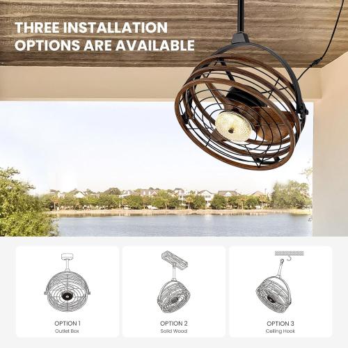 Outdoor Ceiling Fan with Lights, 23‘’ Waterproof Gazebo Fan with Remote Control Smart App, Plug in Caged Ceiling Fan for Patios, Pergola Porch