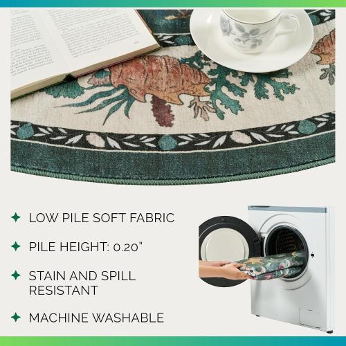 Soft Marine Animal Washable Faux Wool Stain Resistant Runner Rubber Non-Slip Backing for Playroom Bathroom Living Room Bedroom Bedside Beachy Cute Coastal Nautical Nursery Rug (Emerald, 5' x 7')