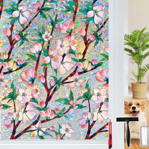 Rainbow Window Privacy Film Decorative, 3D Decals Stained Glass Clings, Static Cling Sticker, Suncatcher Windows Cover Tint for Home,