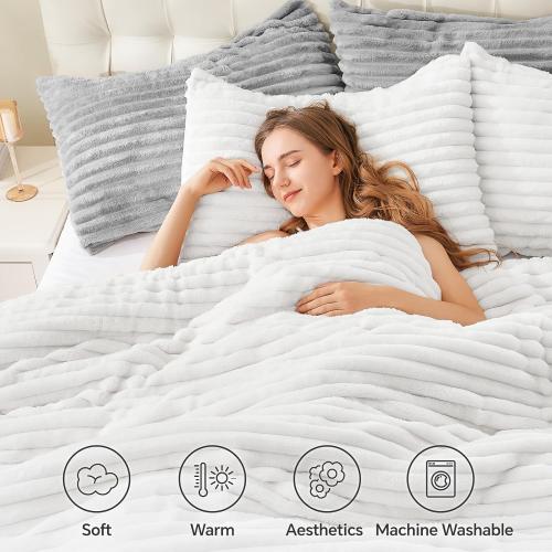 BEDELITE Fleece 68x68 Comforter Set -Super Soft & Warm Fluffy Bright White Bedding, Luxury Fuzzy Heavy Bed Set for Winter with 1 Pillow Case