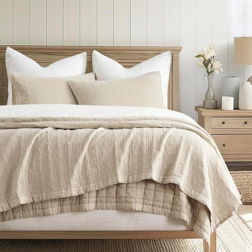 EVERGRACEHOME Stonewashed Cotton Quilt  Ultra Soft Oversized Bedspread Coverlet , Lightweight Crinkle Box  for All Season,