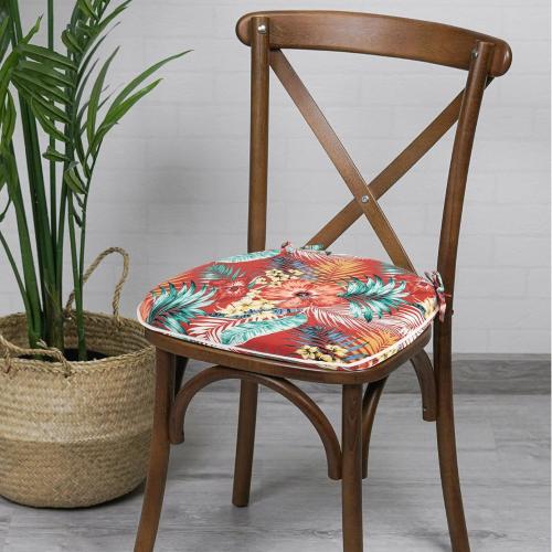 Indoor/Outdoor Chair Cushions 17X16X2 with Ties for Dining Chairs Set of 2, Waterproof U-Shaped Chair Pads, Foam Seat Cushions for Patio Kitchen Garden Office-Chili Red Floral