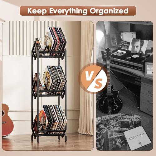 Vinyl Record Storage Rack, Record Holder 260-280 LP Storage Shelf Display Stand for Albums Books Magazines Files, Black Metal