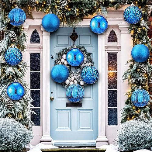 Jenaai 8 Pcs golden Extra Large Christmas Ball Ornaments Set, 6 Inch Giant Oversized Hanging Ornaments Glitter Assorted Shatterproof Xmas Tree Balls for Indoor Outdoor Holiday Party Home Decor