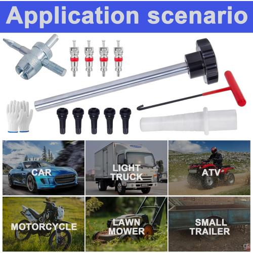 Quick Change Tire Valve Tool Kit,Tire Valve Stem Core Quickly Replacement Tool Kit,Perfect Tool for Replacing Leaky Valves in Cars,ATVs,Trucks,Motorcycles, etc.with 5 TR413 Valve,4-Way Valve Tool