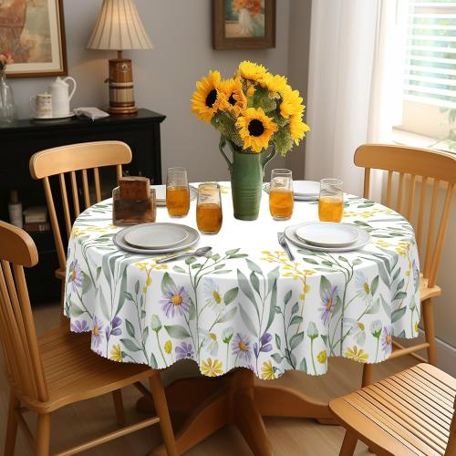 Eikione Round Tablecloths 70Inch, Summer Flower Branches Table Cloth Cover