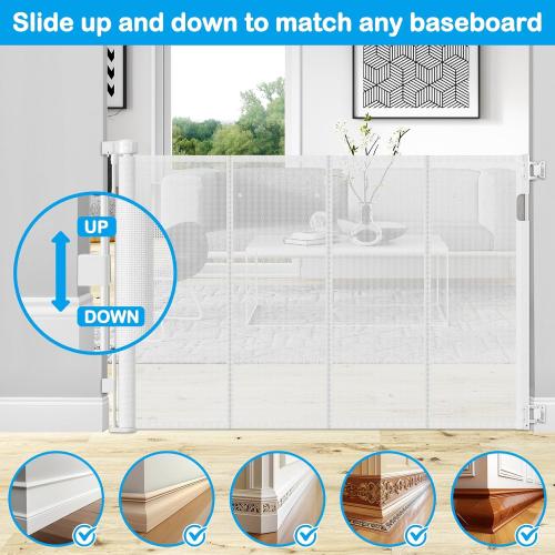 42 Inch Extra Tall Retractable Baby Gates with Reinforced Strips 55 Inch Wide Outdoor Retractable Dog Gate No Sag Extra Tall Baby Gate for Doorway Anti-Scratch Mesh Gates for Kids or Pets, White