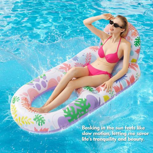 2 Pack Pool Floats Adult Heavy Duty-Adult Pool Float Lounger with Cup Holders, Backrest & Footrest Pool Lounge Float Pool Floaties Rafts for Beach Lake Party(Pink, Blue)