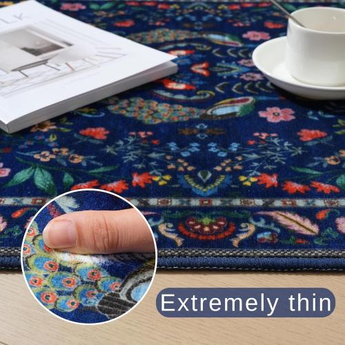 Rugcomf Area Rugs for Living Room Washable Rug Floral Non-Slip Large Rug for Living Room, Bedroom, Farmhouse, Dining Room, Kids Playroom(Blue)