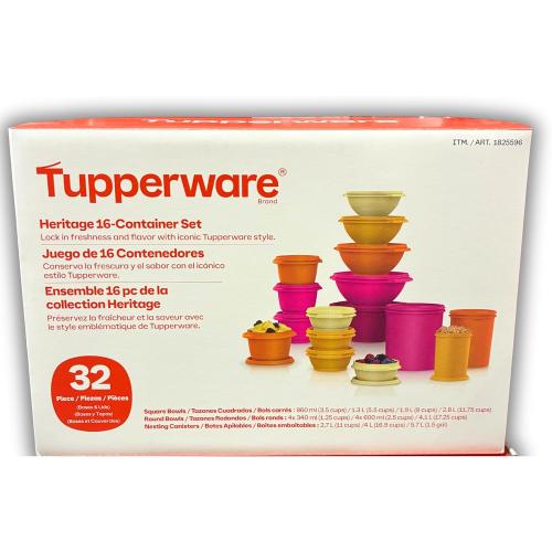 Tupperware Heritage Collection 16 Container Set with Lids. Food Storage Containers, Set of 32-Orange and Pink Multi-Color (missing PCs)