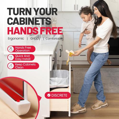 The Handless Handle – Hands-Free Garbage Drawer Foot Pull Handle, Touchless Opener for Drawers, Bins, & Cabinets (Gray, 1 Pack)