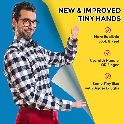 DR DINGUS Tiny Hands (2 Pair) - Patented Rubber Design for Realistic Look & Feel - Little Small Mini Stick Puppet - Make Anyone Laugh - Pocket Sized Hilarity and Big Laughs - Friend & Family Fun