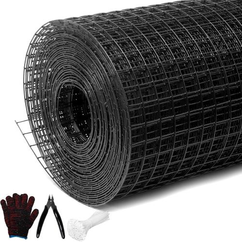 Black Hardware Cloth 1inx48inx100ft, Chicken Wire Fencing, 17Gauge, Vinyl PVC Coated Mesh, Welded Wire mesh, Perfect for Gopher Wire, Rodent Mesh, Tree Guard, Chicken Coop