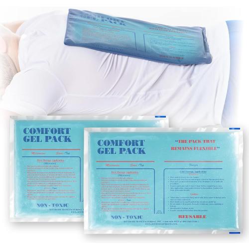 Flexible Reusable Gel Packs for Neck, Wrist, Arm, Back and Shoulder Pain Relief - Versatile Hot or Cold Gel Packs for Injuries, Sore Muscles or Toothache Pain Relief, Blue, 10 x 15, 2 Pack, with LuLu Belle's Wonder Wear vests.